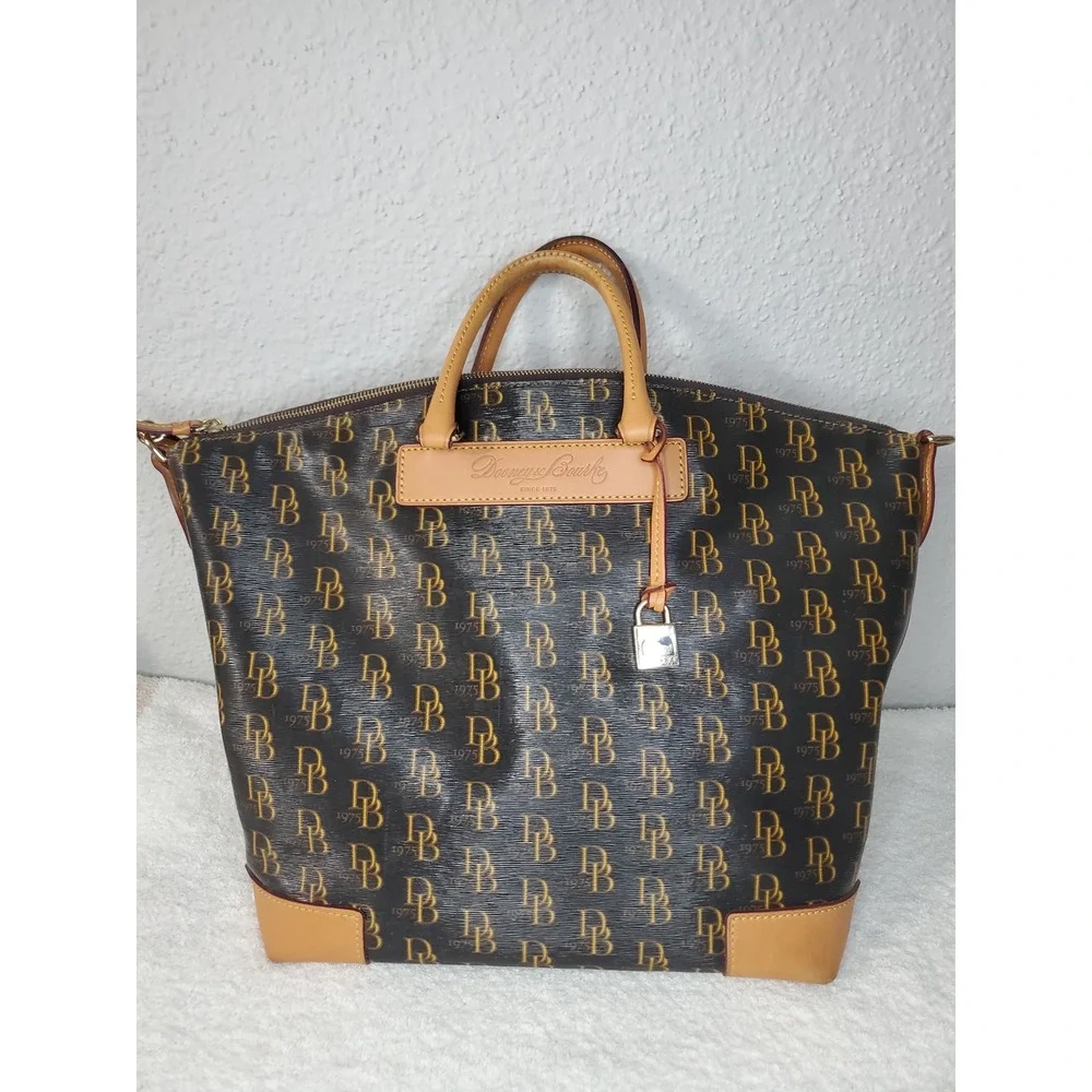 Dooney & Bourke Monogram Coated Canvas Florentine Vacchetta Leather Satchel